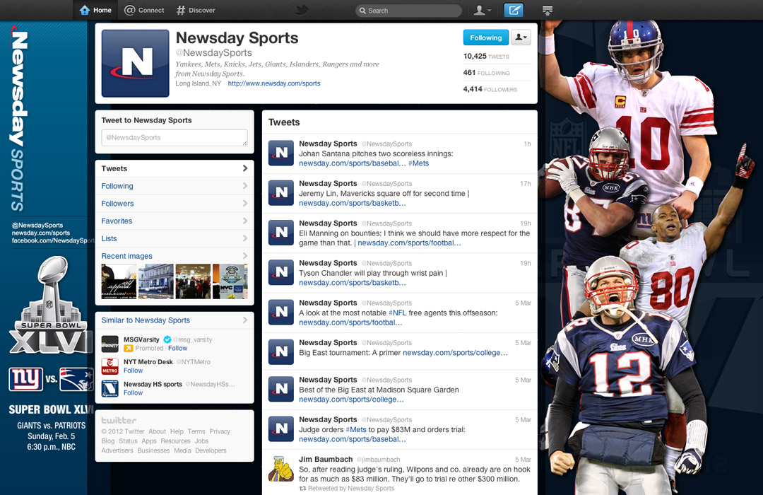 Newsday Sports Twitter Skin Graphic Design