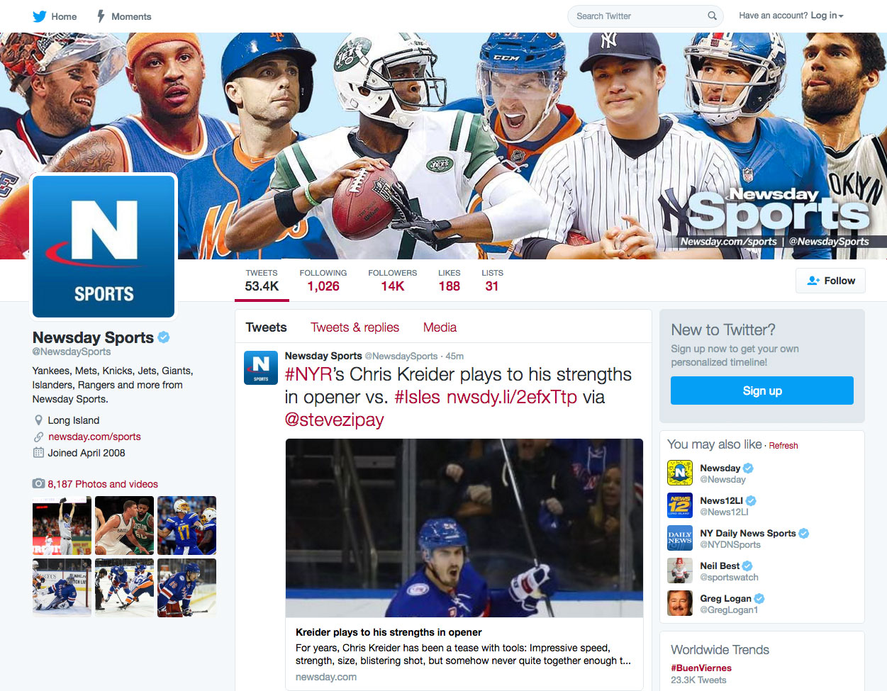 Newsday Sports Twitter Skin Graphic Design 2016